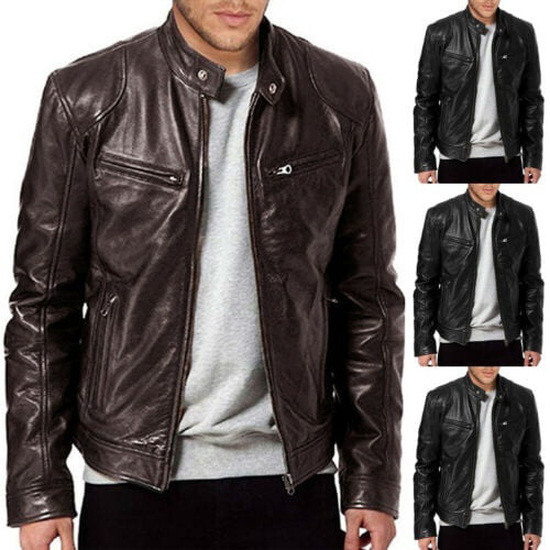 Winter Men's Warm Faux Leather Biker Jacket Loose Fit Motorcycle Outwear Lapel L